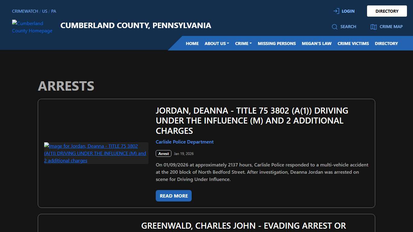 Arrests for Cumberland County, Pennsylvania | CRIMEWATCH