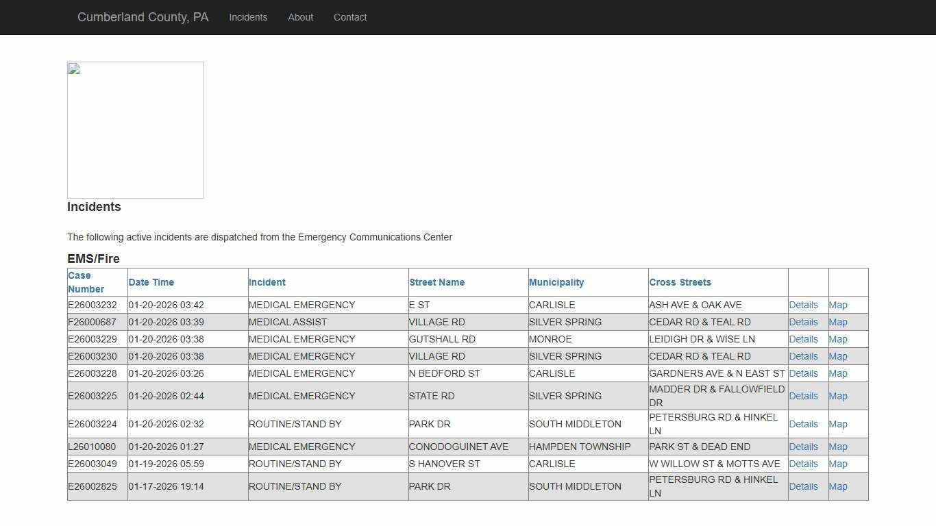 Home Page Cumberland County, PA WebCAD Incidents
